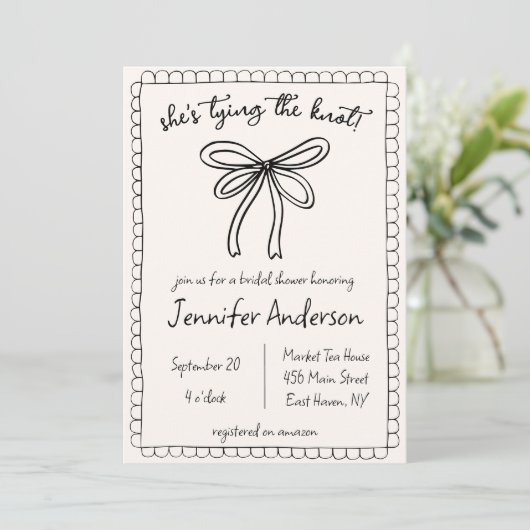 結び目を結んでいる手引き弓ブライダルシャワー 招待状 (スタンド正面)