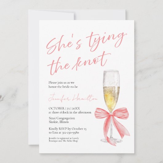 結び目を結んでいる | ピンクボウブライダルシャワー 招待状 (正面)