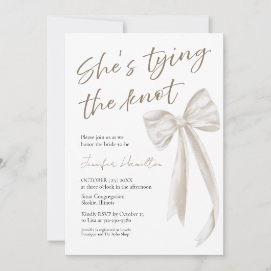 結び目を結んでいる | ホワイトボウブライダルシャワー 招待状 (正面)