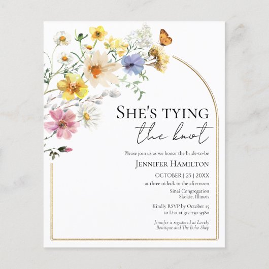 結び目を結んでいるBoho Bridal Shader Invitation (正面)