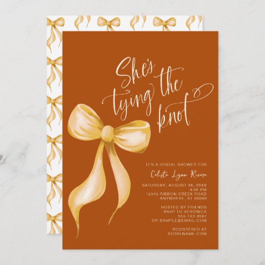 結び目オレンジボウブライダルシャワー 招待状 (正面/裏面)