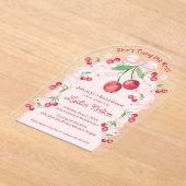 結び目コケットさくらんぼブライダル アクリル招待状 (レイダウン)