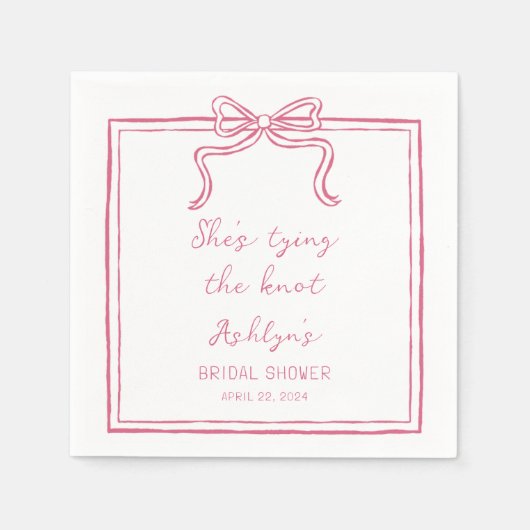 結び目ナプキンを結ぶピンクの手描きシーズ スタンダードカクテルナプキン (正面)