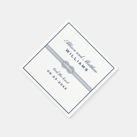 結び目ネイビーブルー航海ののモノグラム スタンダードカクテルナプキン (角)