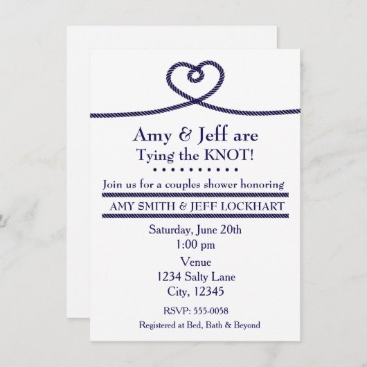 結び目ハートウェディングシャワー招待状 招待状 (正面/裏面)