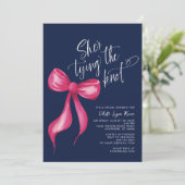 結び目ピンクのネイビーブライダルシャワー 招待状 (スタンド正面)