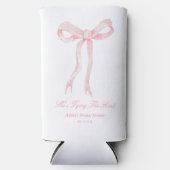 結び目ピンクの弓のブライダルシャワー スリム缶クーラー (正面)