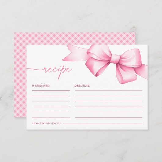 結び目ピンクの弓シャワーレシピ エンクロージャーカード (正面/裏面)