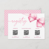 結び目ピンクの弓シャワーレジストリ エンクロージャーカード (正面/裏面)