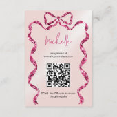 結び目ピンクの弓ブライダルシャワー エンクロージャーカード (正面)