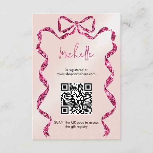 結び目ピンクの弓ブライダルシャワー エンクロージャーカード (正面)