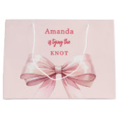 結び目ピンクの弓ブライダルシャワー ラージペーパーバッグ (正面)