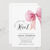 結び目ピンクの弓ブライダルシャワー 招待状 (正面/裏面)