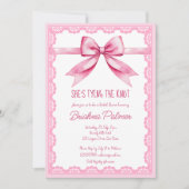 結び目ピンクの弓ブライダルシャワー 招待状 (正面)