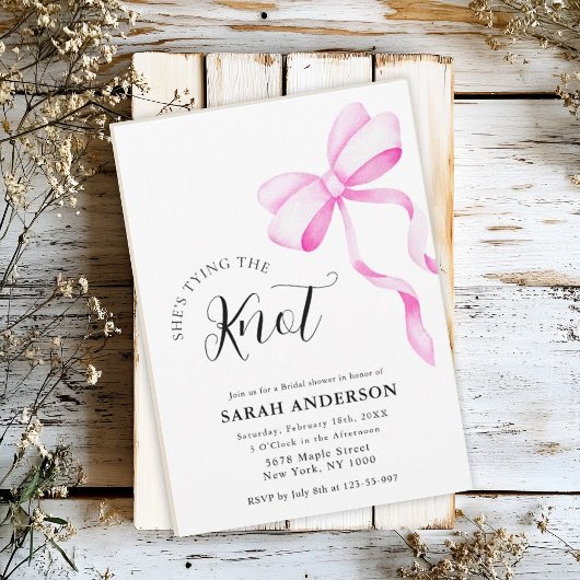 結び目ピンクの弓ブライダルシャワー 招待状