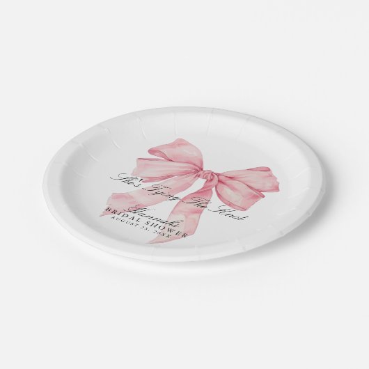 結び目ピンクの弓紙プレート ペーパープレート (アングル)