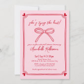 結び目ピンクの手描き弓ブライダルシャワー 招待状 (正面)