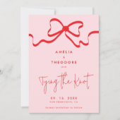 結び目ピンクの赤い弓の日付を保存結婚する 招待状 (正面)