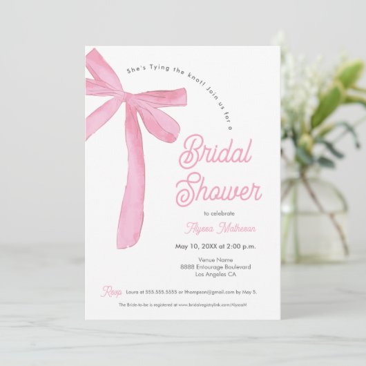 結び目ピンクボウテーマブライダルシャワー 招待状 (スタンド正面)