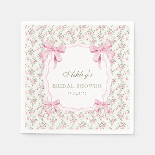 結び目ピンクボウフローラブライダルシャワー スタンダードカクテルナプキン (正面)