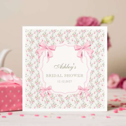 結び目ピンクボウフローラブライダルシャワー スタンダードカクテルナプキン