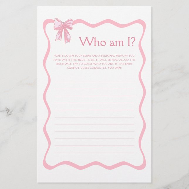 結び目ピンクボウブライダルシャワーゲーム (正面)