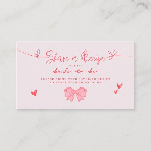 結び目ピンクボウブライダルシャワーレシピ エンクロージャーカード (正面)
