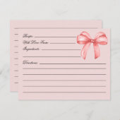 結び目ピンクボウブライダルシャワーレシピ エンクロージャーカード (正面/裏面)