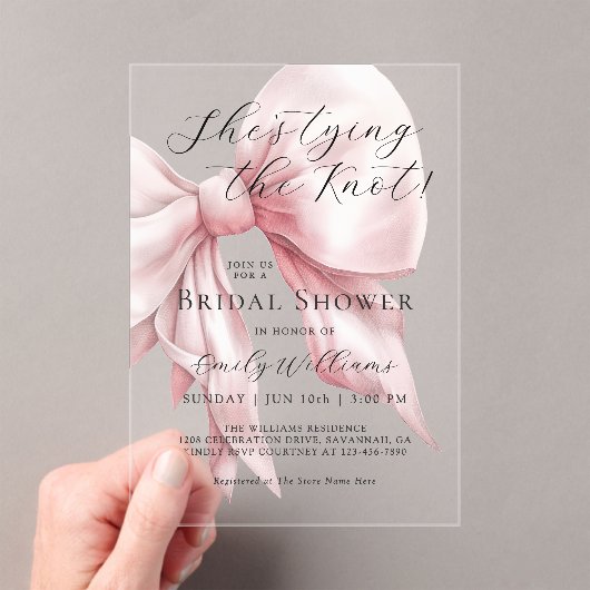 結び目ピンクボウブライダルシャワー アクリル招待状 (インサイチュ (ポータブル))