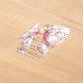 結び目ピンクボウブライダルシャワー アクリル招待状 (レイダウン)