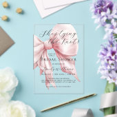 結び目ピンクボウブライダルシャワー アクリル招待状 (インサイチュ (ウェディング))