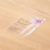 結び目ピンクボウブライダルシャワー アクリル招待状 (レイダウン)