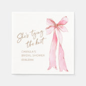 結び目ピンクボウブライダルシャワー スタンダードカクテルナプキン (正面)
