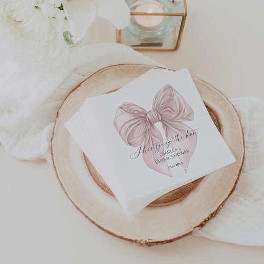 結び目ピンクボウブライダルシャワー スタンダードカクテルナプキン