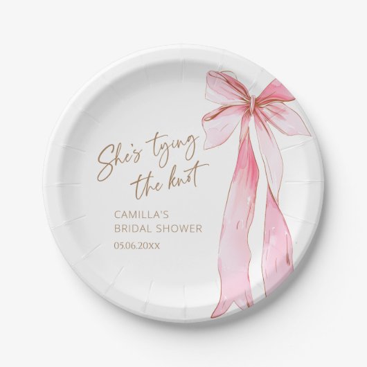 結び目ピンクボウブライダルシャワー ペーパープレート (正面)