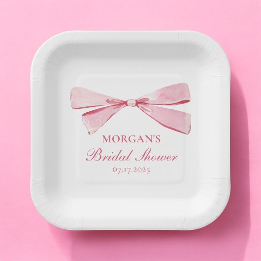 結び目ピンクボウブライダルシャワー ペーパープレート