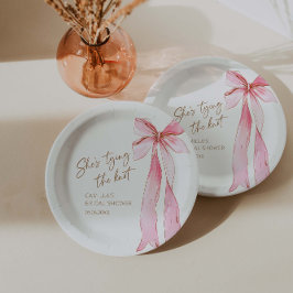 結び目ピンクボウブライダルシャワー ペーパープレート