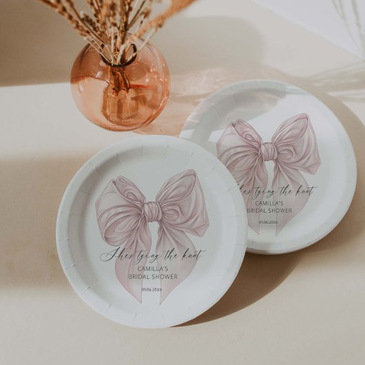 結び目ピンクボウブライダルシャワー ペーパープレート