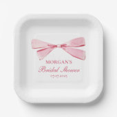 結び目ピンクボウブライダルシャワー ペーパープレート (正面)
