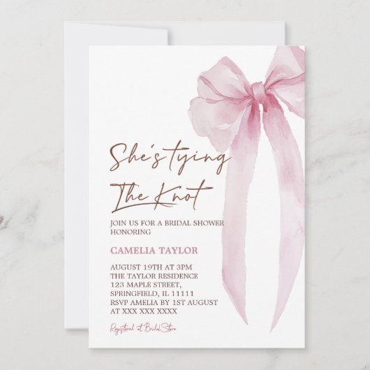 結び目ピンクボウブライダルシャワー 招待状 (正面)