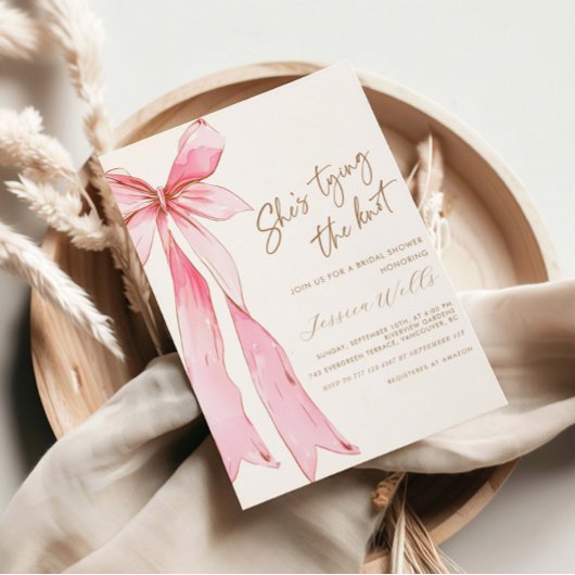 結び目ピンクボウブライダルシャワー 招待状