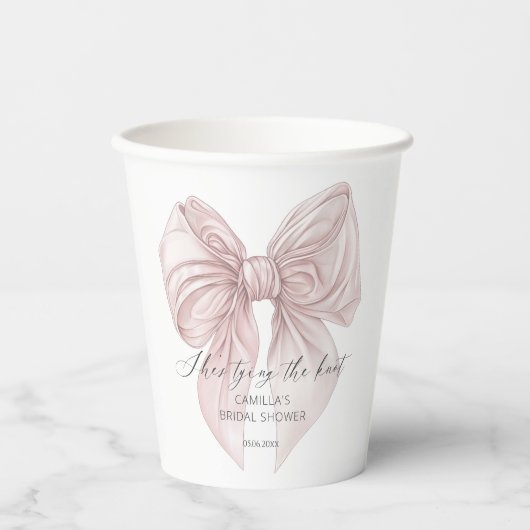 結び目ピンクボウブライダルシャワー 紙コップ (正面)