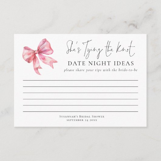 結び目ピンクボウ日付夜アイディア カード (正面)