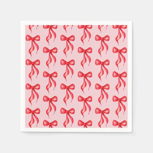 結び目ピンクレッドボウブライダルシャワー スタンダードカクテルナプキン (正面)