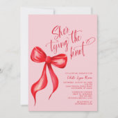 結び目ピンクレッドボウブライダルシャワー 招待状 (正面)