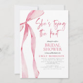 結び目フォトピンクボウブライダルシャワー 招待状 (正面)