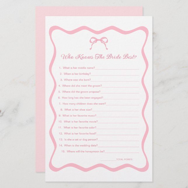 結び目ブライダルシャワーで花嫁ゲームを知る (正面/裏面)