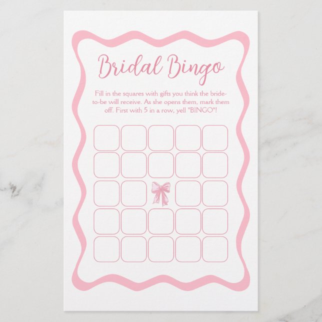 結び目ブライダルシャワーピンクボウビンゴゲーム (正面)