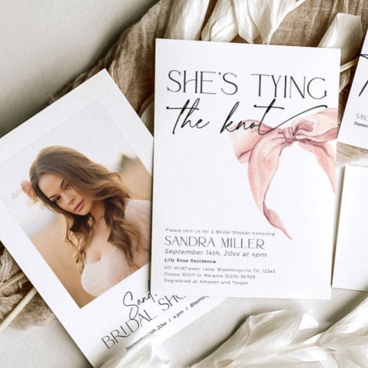 結び目ブライダルシャワー赤面ピンクボウ 招待状
