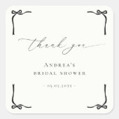 結び目ブラックボウブライダルシャワーありがとう スクエアシール (正面)